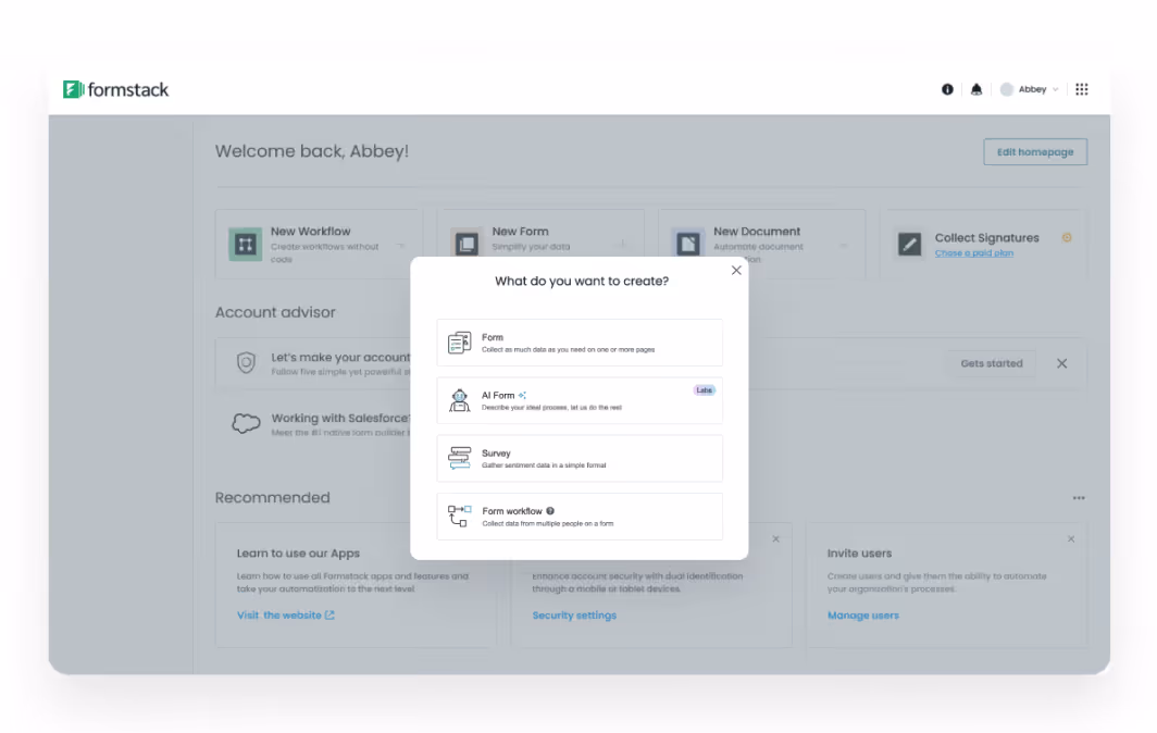 Screenshot of a form creator utilizing AI-technology.