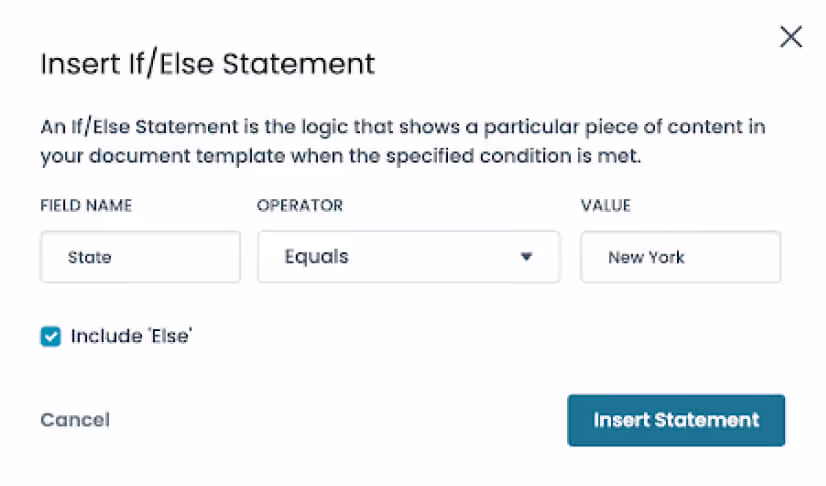 Popup for adding an If/Else statement with fields from Formstack.com