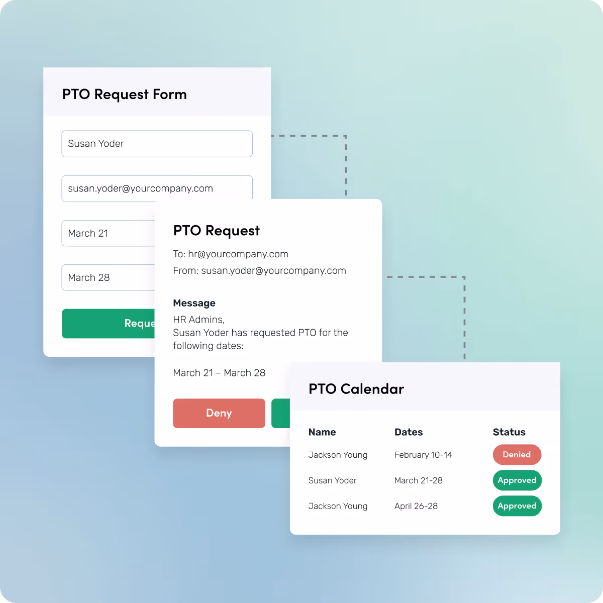 Screenshot of a form creation interface showing options for creating a new form, survey, or workflow. Includes a gear icon and a URL example for student admission forms.