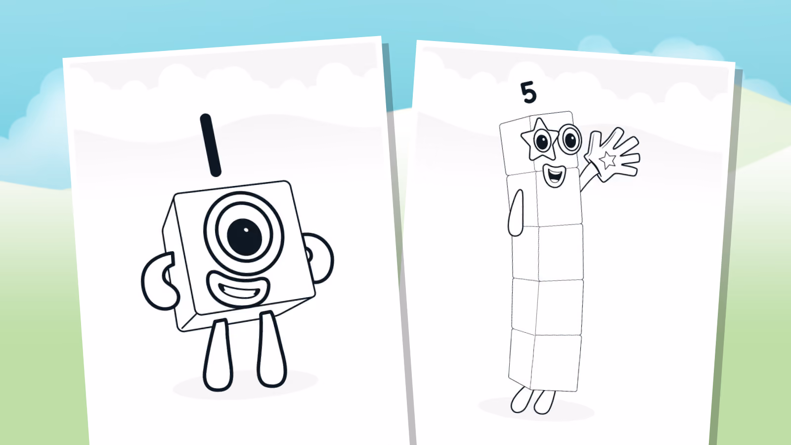 Colouring in Numberblocks One to Five