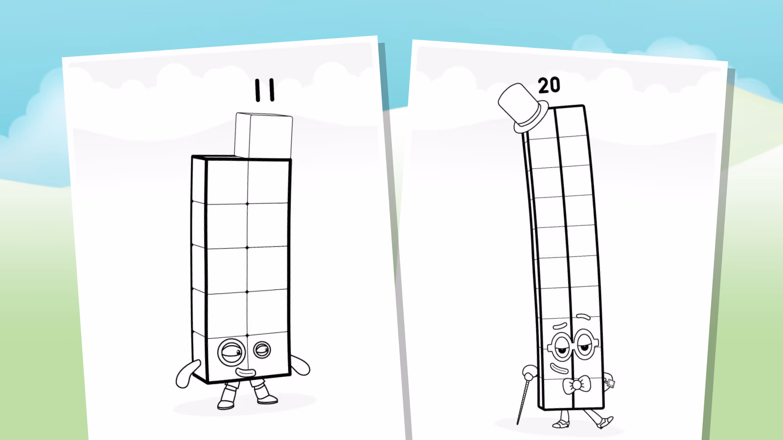 Colouring in Numberblocks Eleven to Twenty