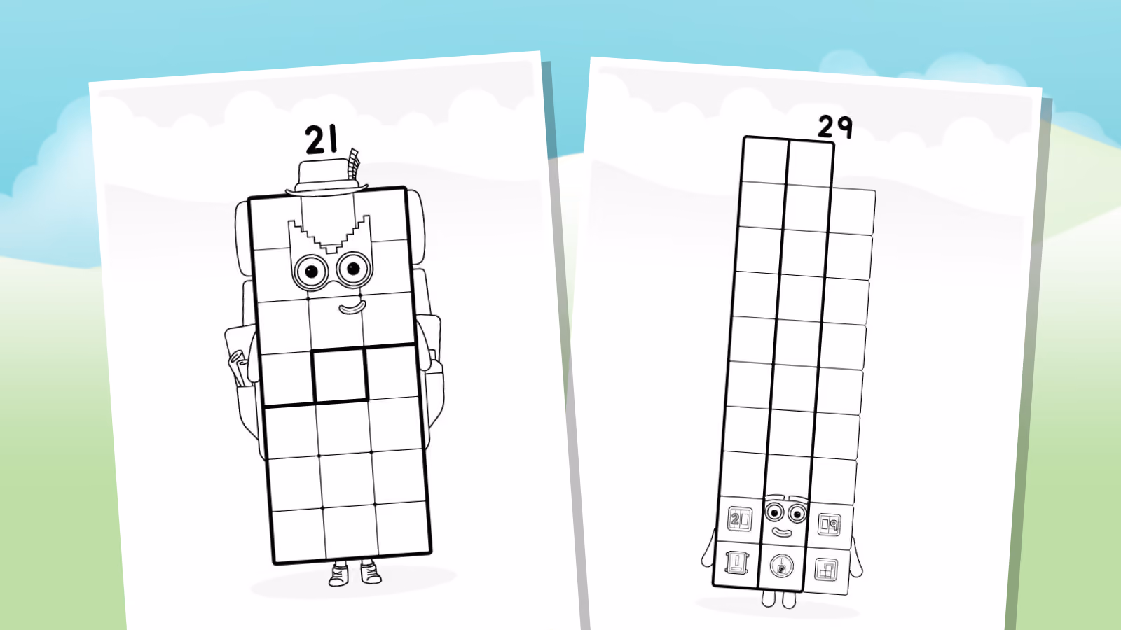 Colouring in Numberblocks Twenty One to Twenty Nine