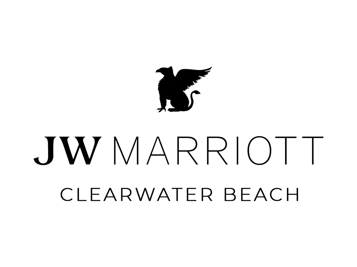 JW Marriott logo with a griffin above and Clearwater Beach text below.