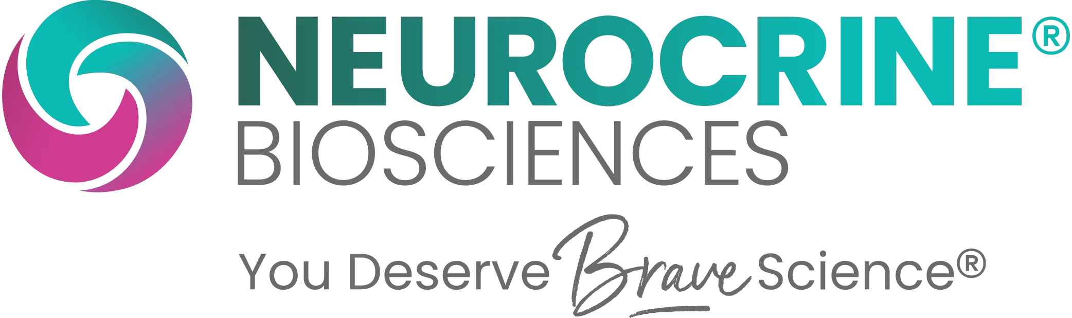 Neurocrine Biosciences logo with a circular icon and the slogan You Deserve Brave Science.