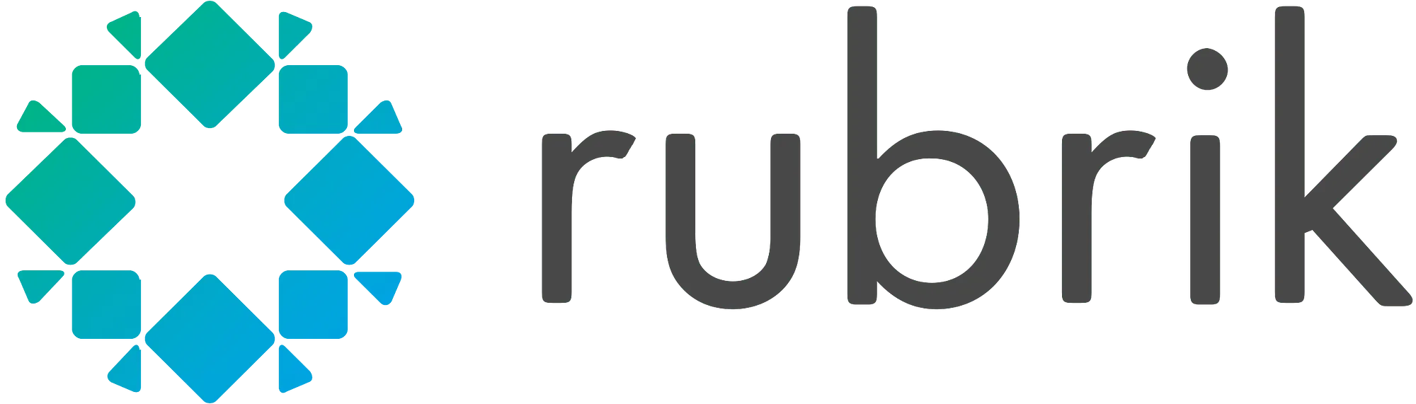 Rubrik logo with blue geometric shapes forming a circle to the left of the text.