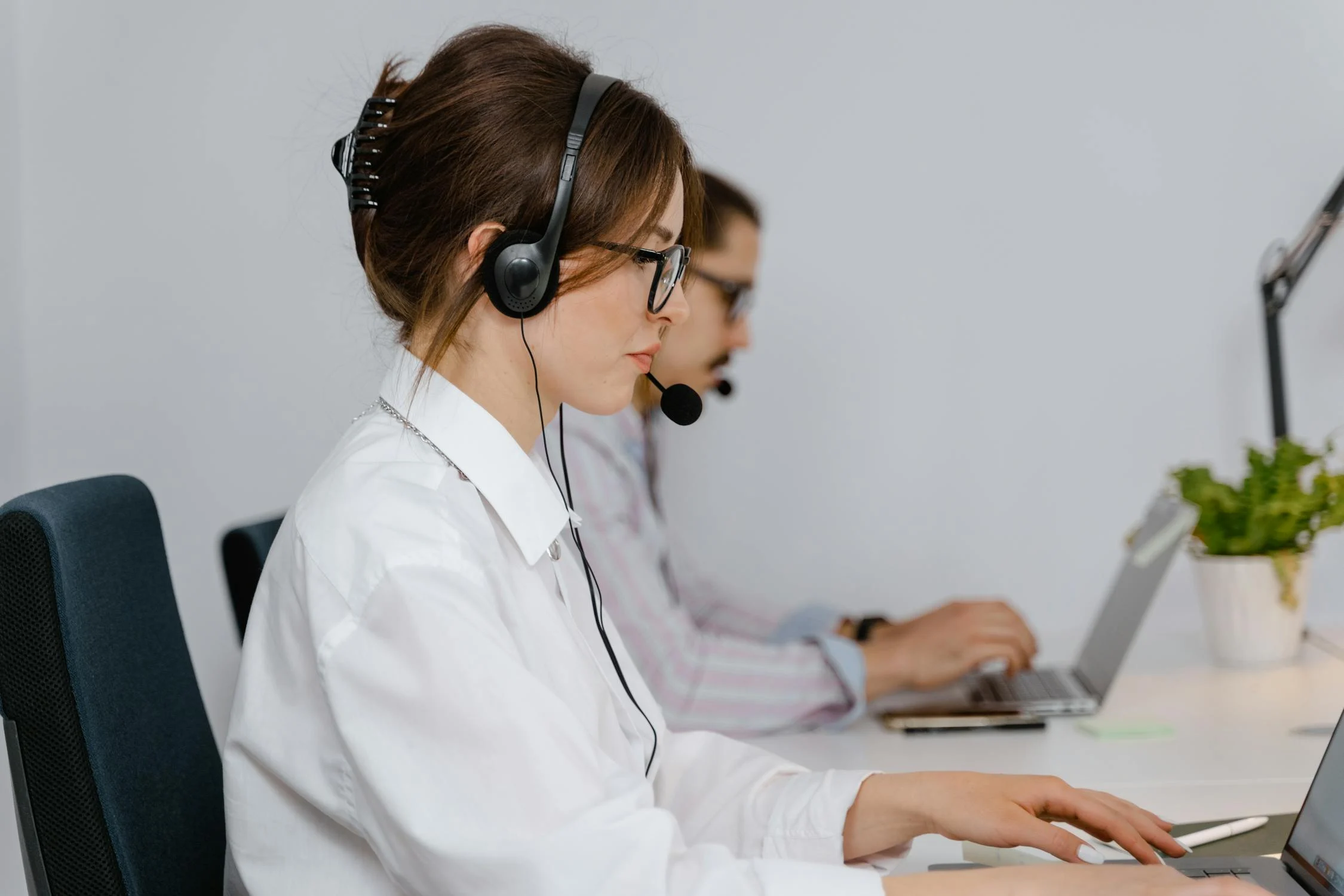 Professional customer service agent with headset
