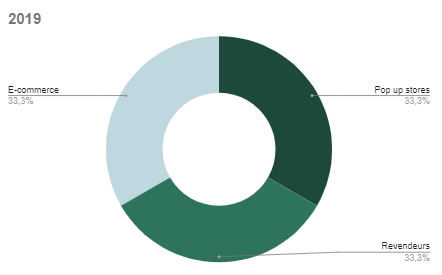 Evolution of the distribution of sales between distribution channels 2019