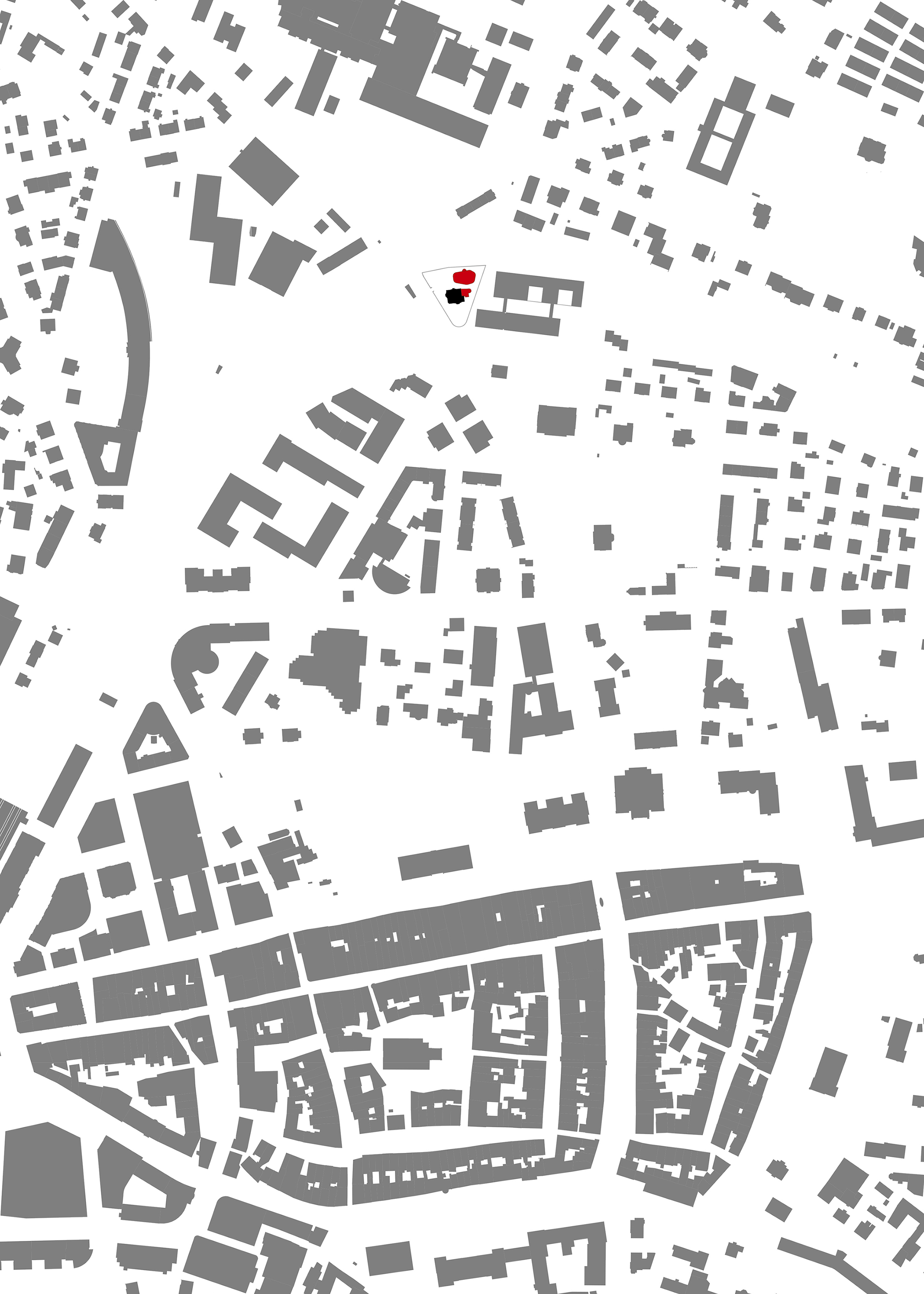 Schwarzplan von Winterthur mit markiertem Standort der Villa Lindeneck und ihres Ergänzungsbaus.