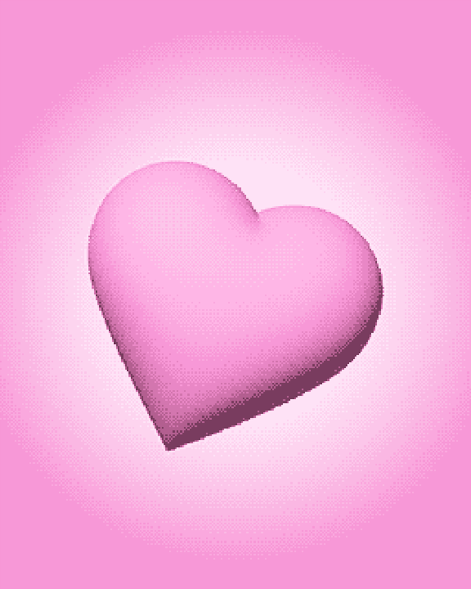 Bright pink pixel art of a 3D heart.