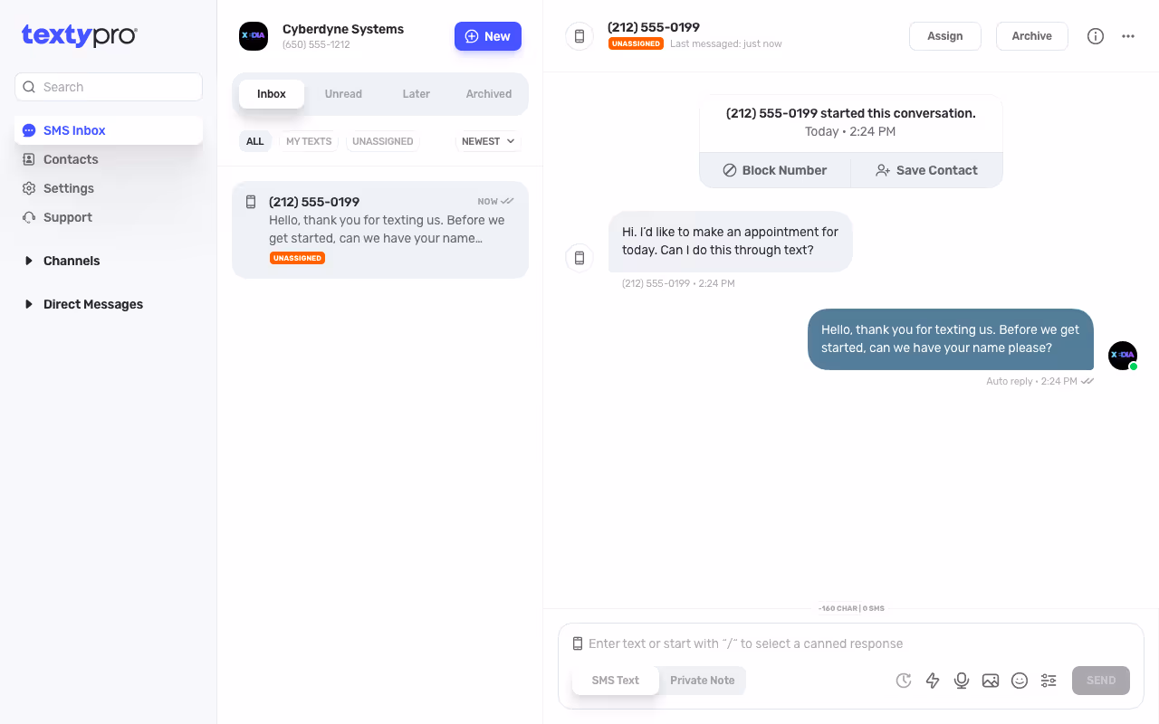 Texting with a business number