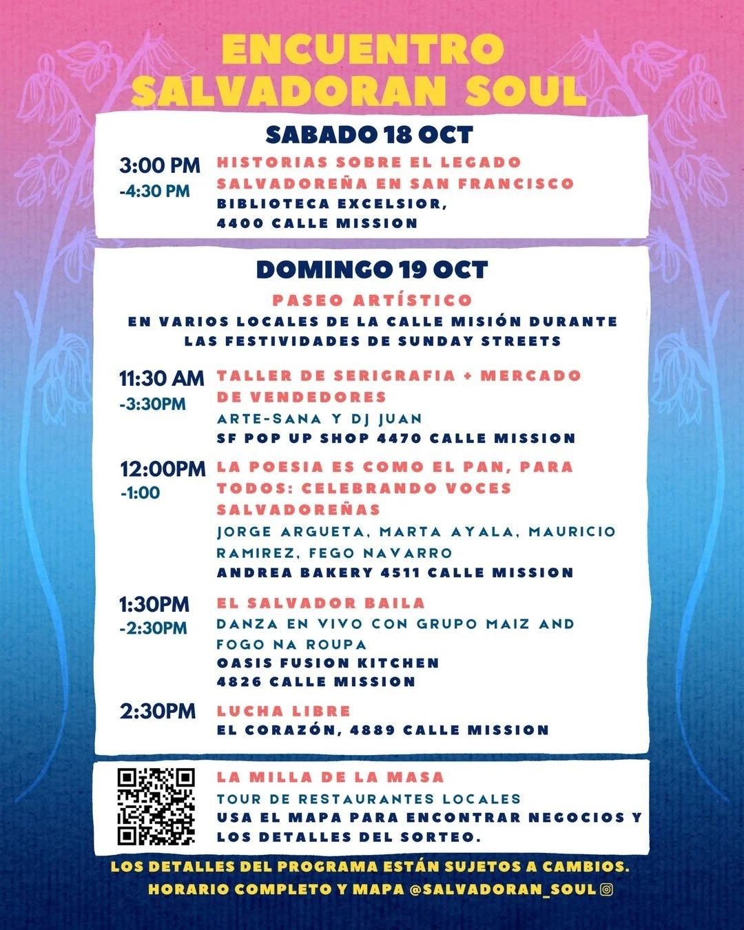 Program schedule for Encuentro Salvadoran Soul.