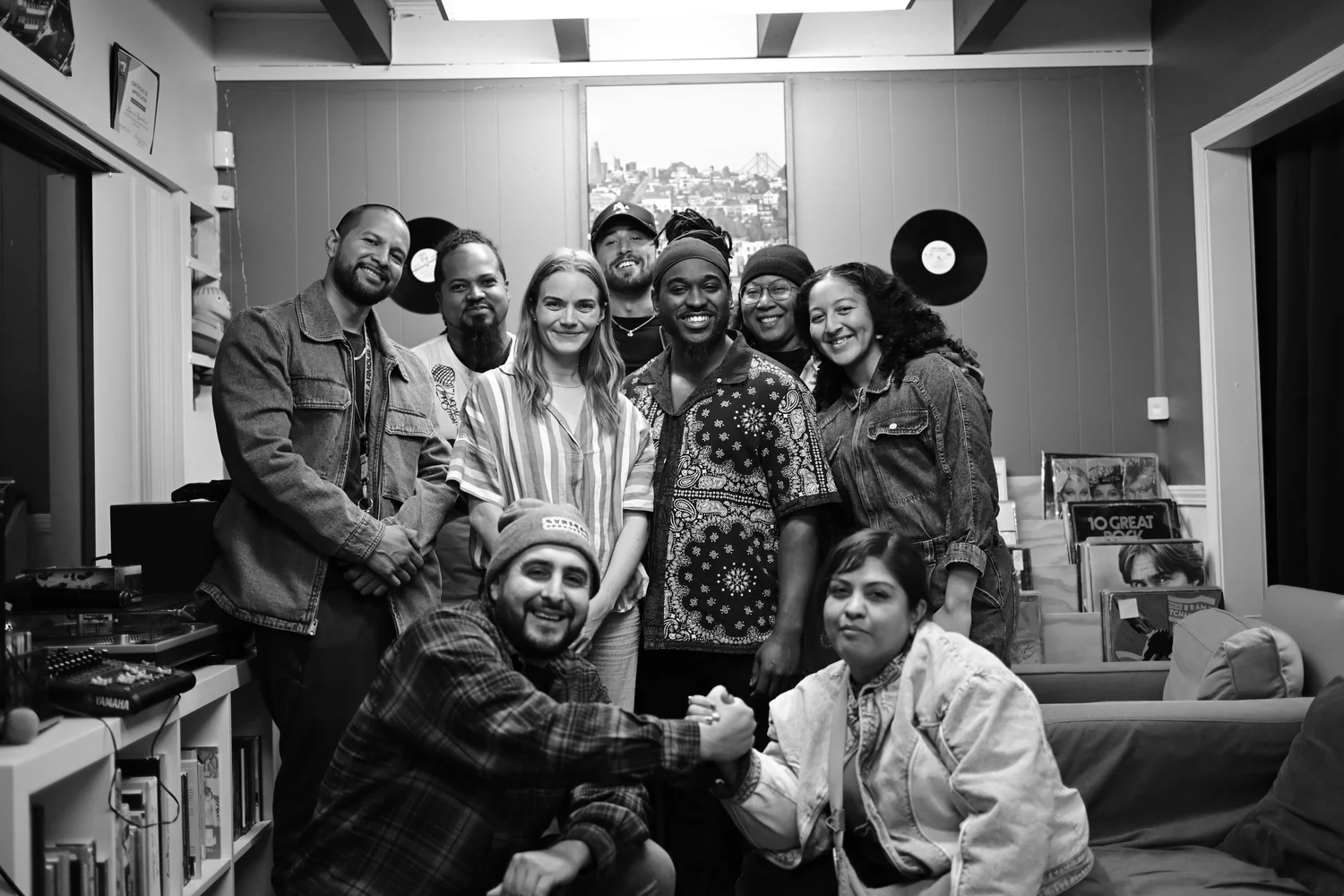 Black-and-white group portrait at the Lyrical venue.