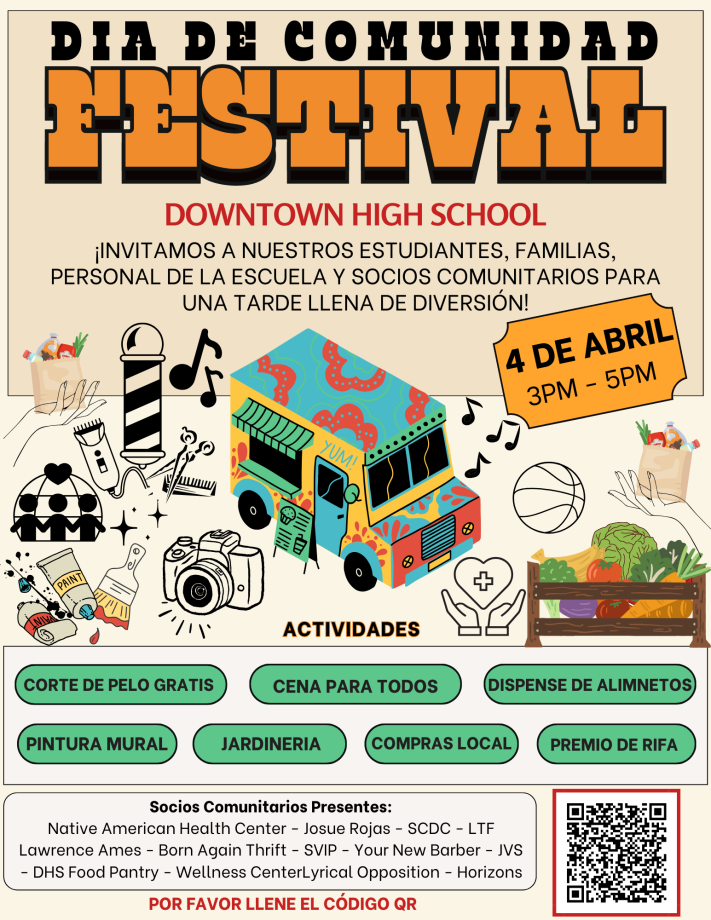 Community Day Spring Fest announcement in Spanish.
