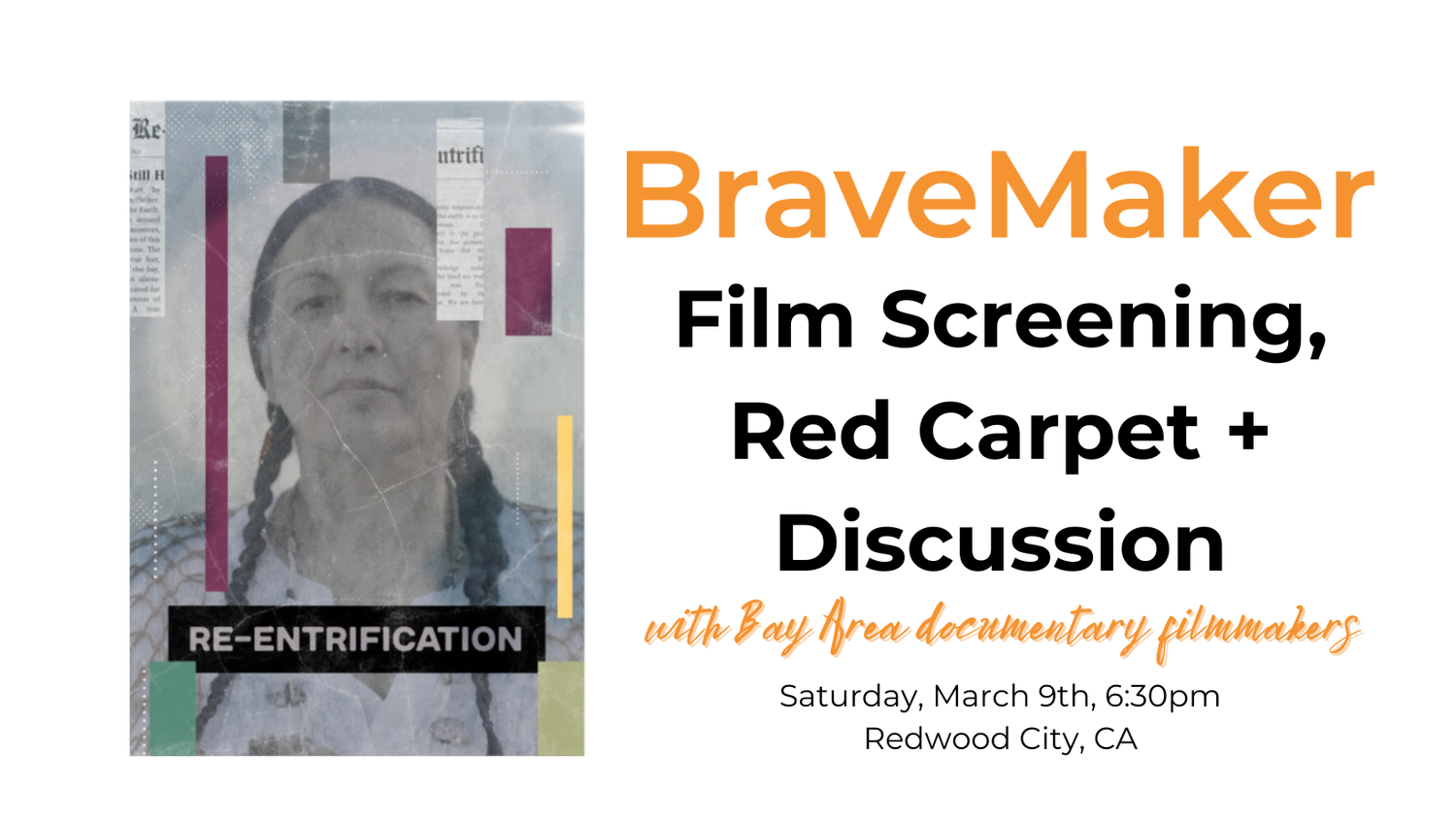 BraveMaker film screening, red carpet, and discussion announcement.