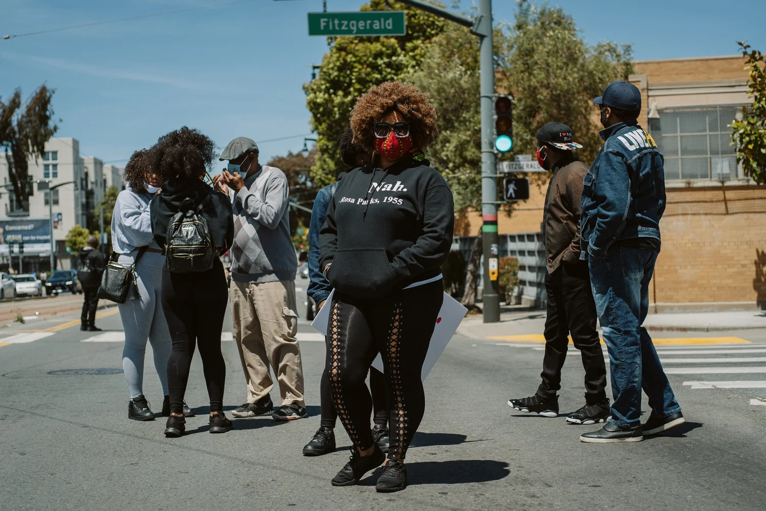 Participants standing in the street near Fitzgerald Avenue.