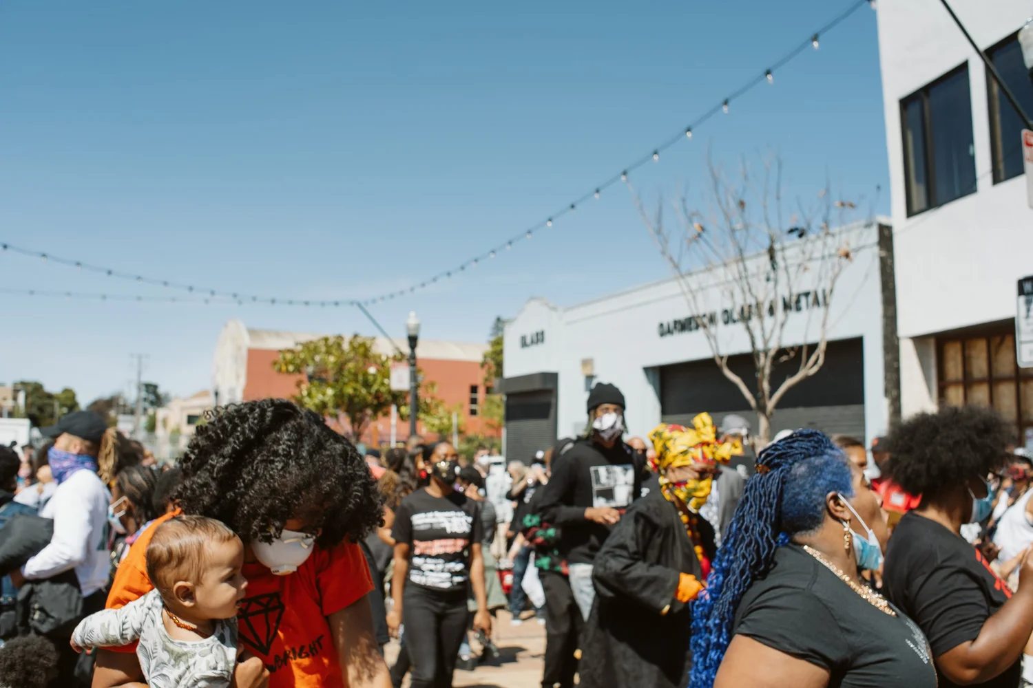 Wide view of families and other rally participants.