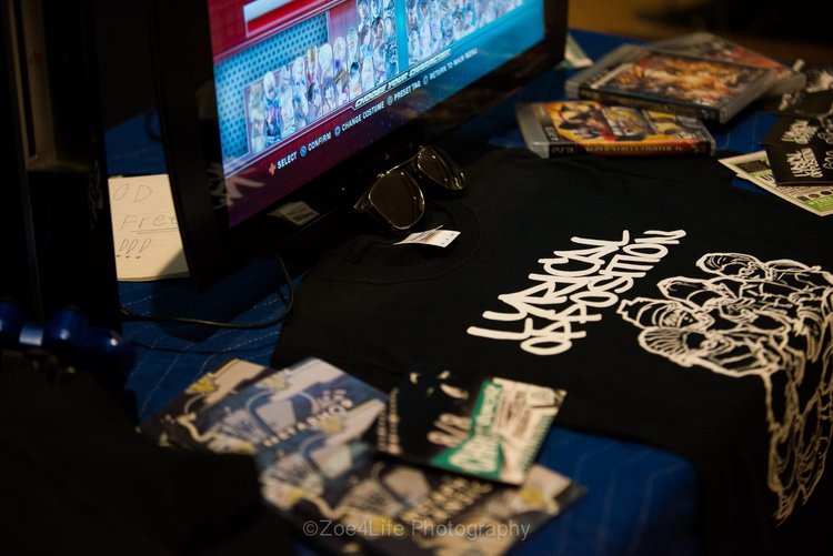 Lyrical Opposition records, artwork, and music equipment.