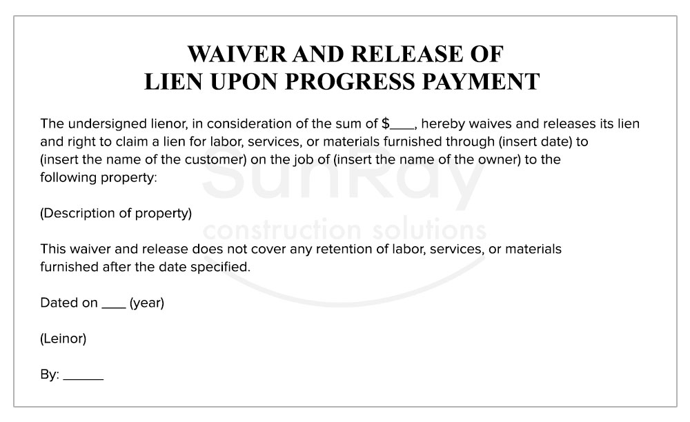 WAIVER AND RELEASE OF LIEN UPON PROGRESS PAYMENT