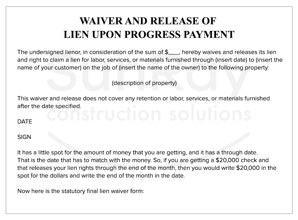 Waiver and Release of Lien Upon Progress Payment
