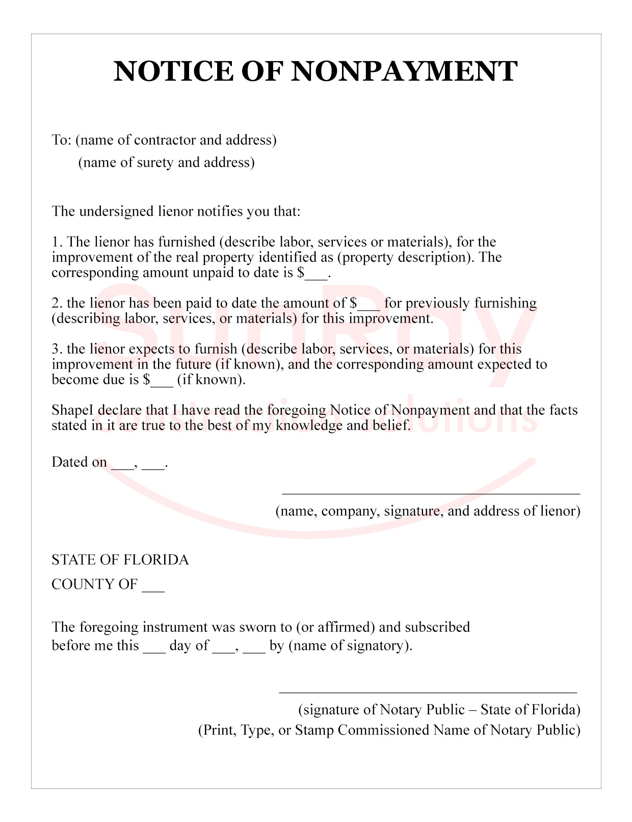 Notice of Non-Payment Form