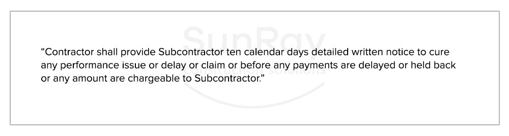 Sample provision to cure any performance issue, delay, or claim