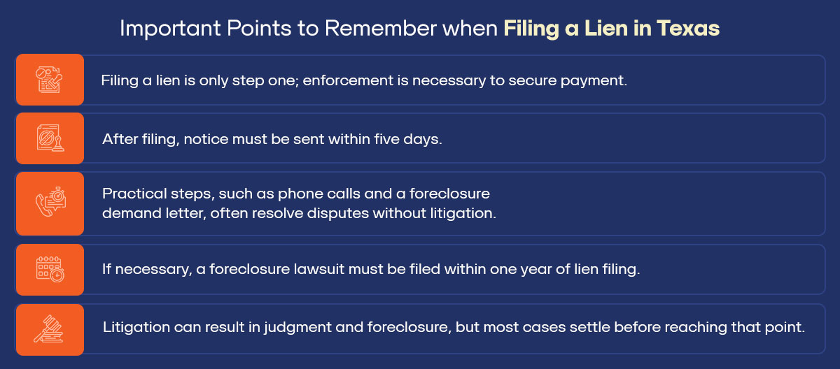 Graphic – Important Points to Remember when Filing a Lien in Texas – Mention Below Points 