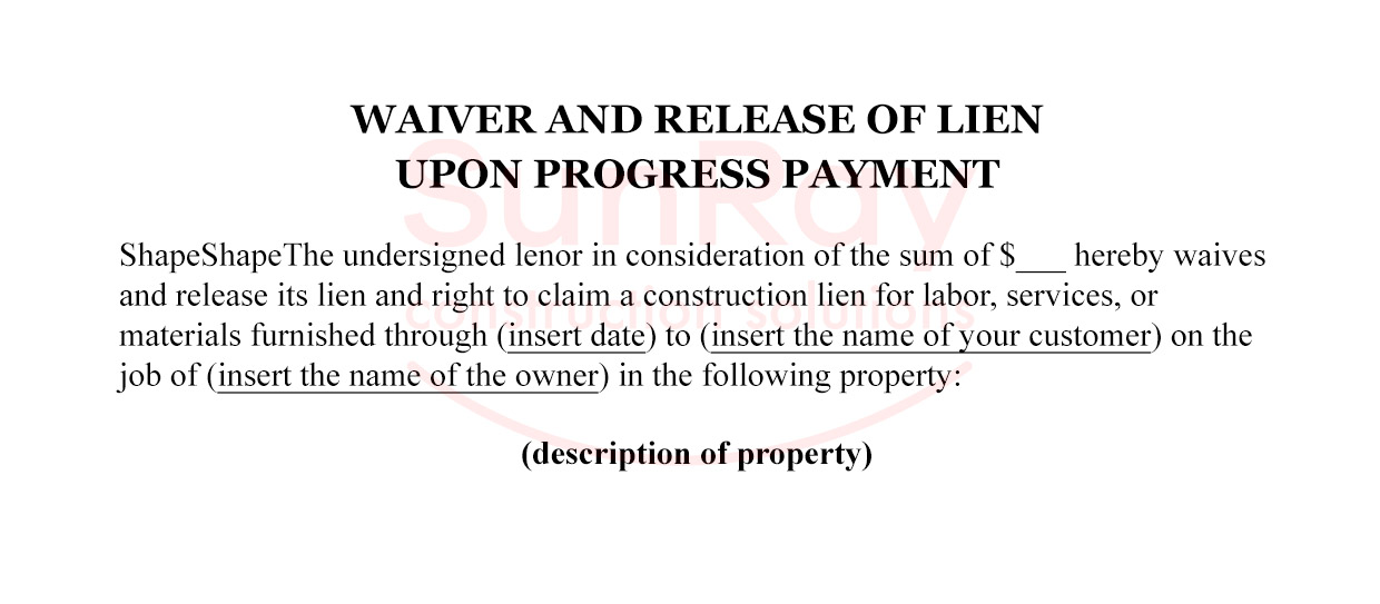 Waiver and Release of Lien Upon Progress Payment