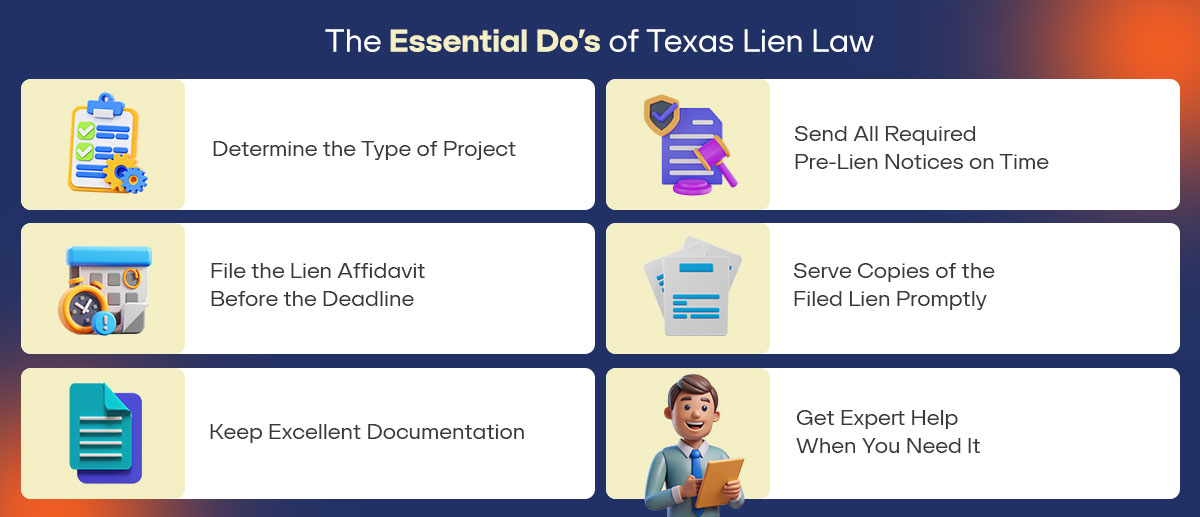 Graphic - The Essential Do’s of Texas Lien Law – Mention all points 