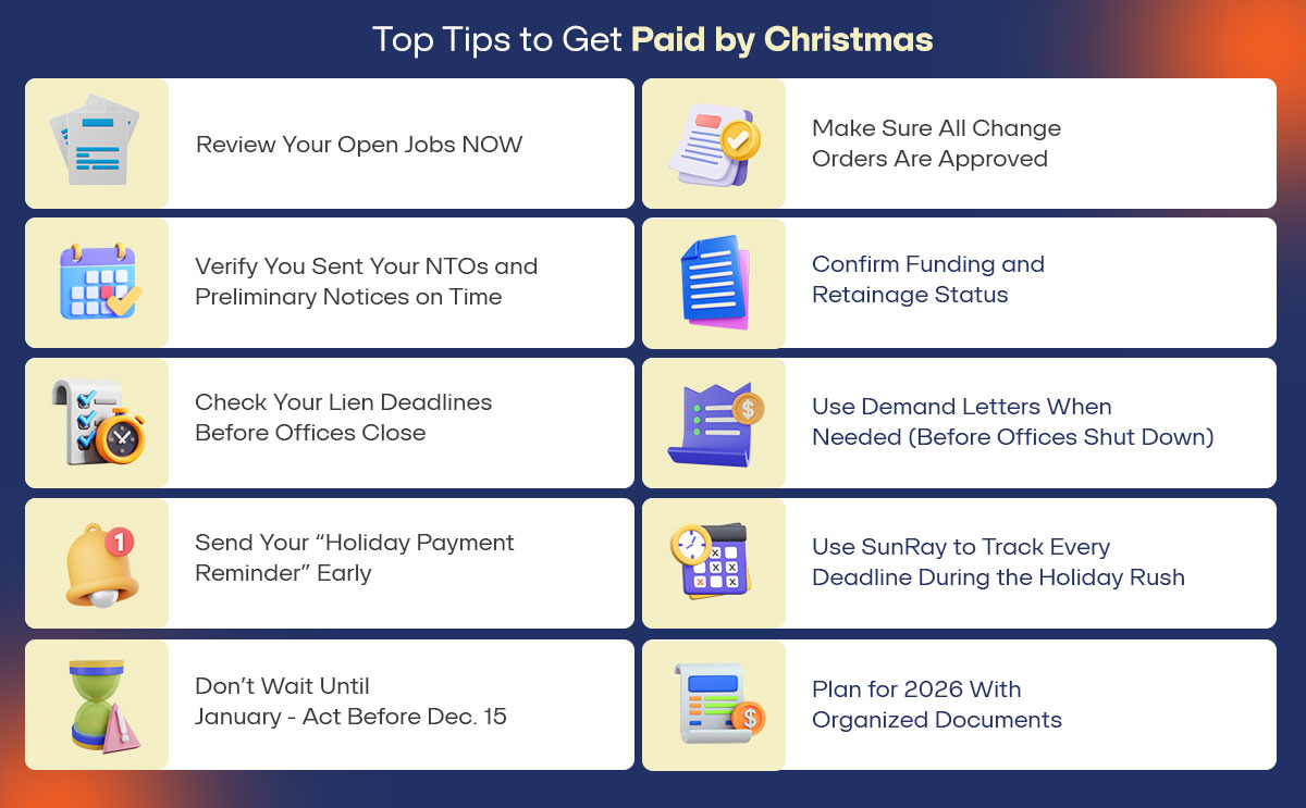 Graphic - Top Tips to Get Paid by Christmas – Mention only the below points 