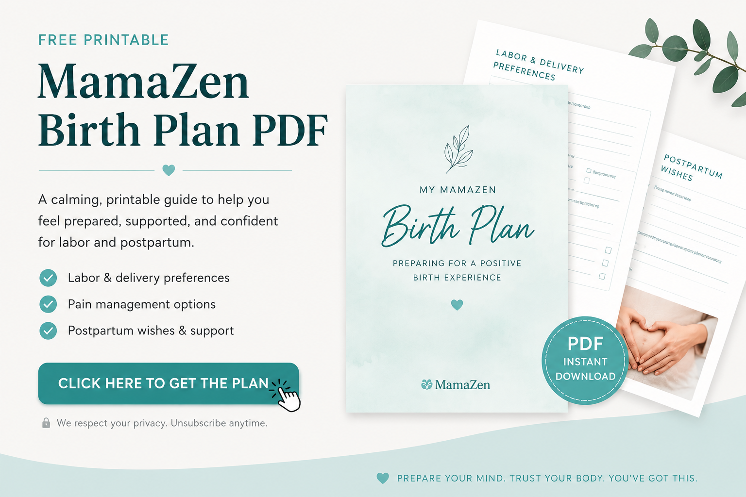Free Printable MamaZen Birth Plan PDF