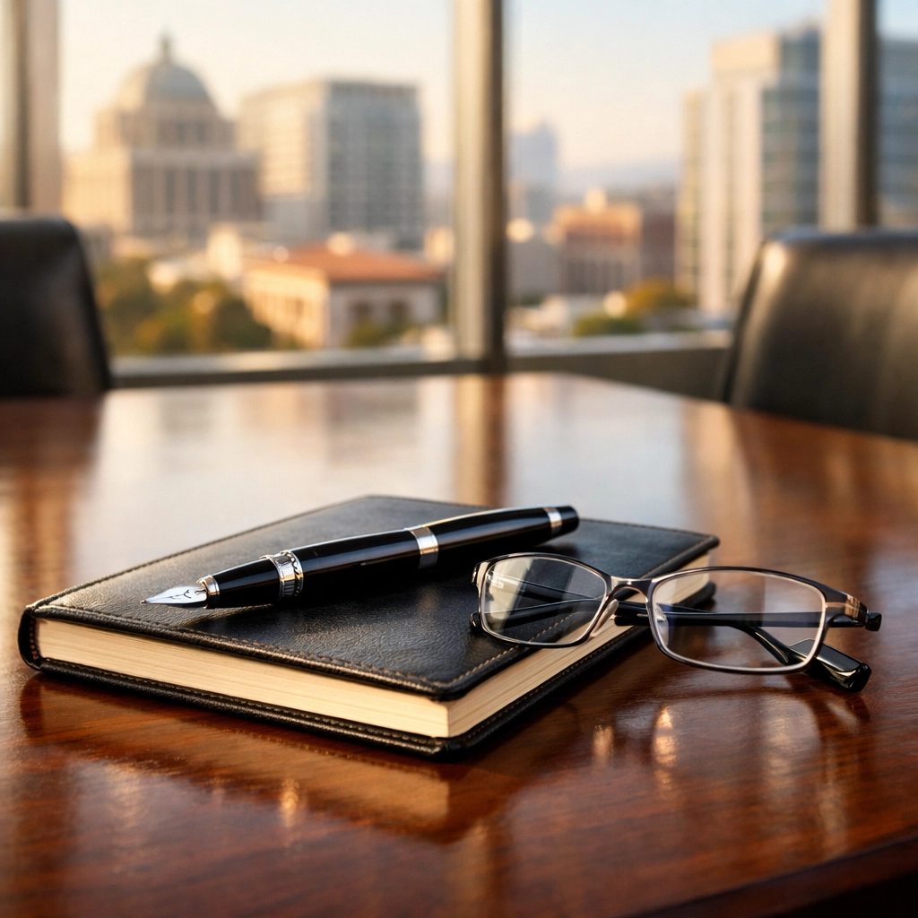 Minimalist San Jose boardroom setting for professional legal and medical interpreting services.