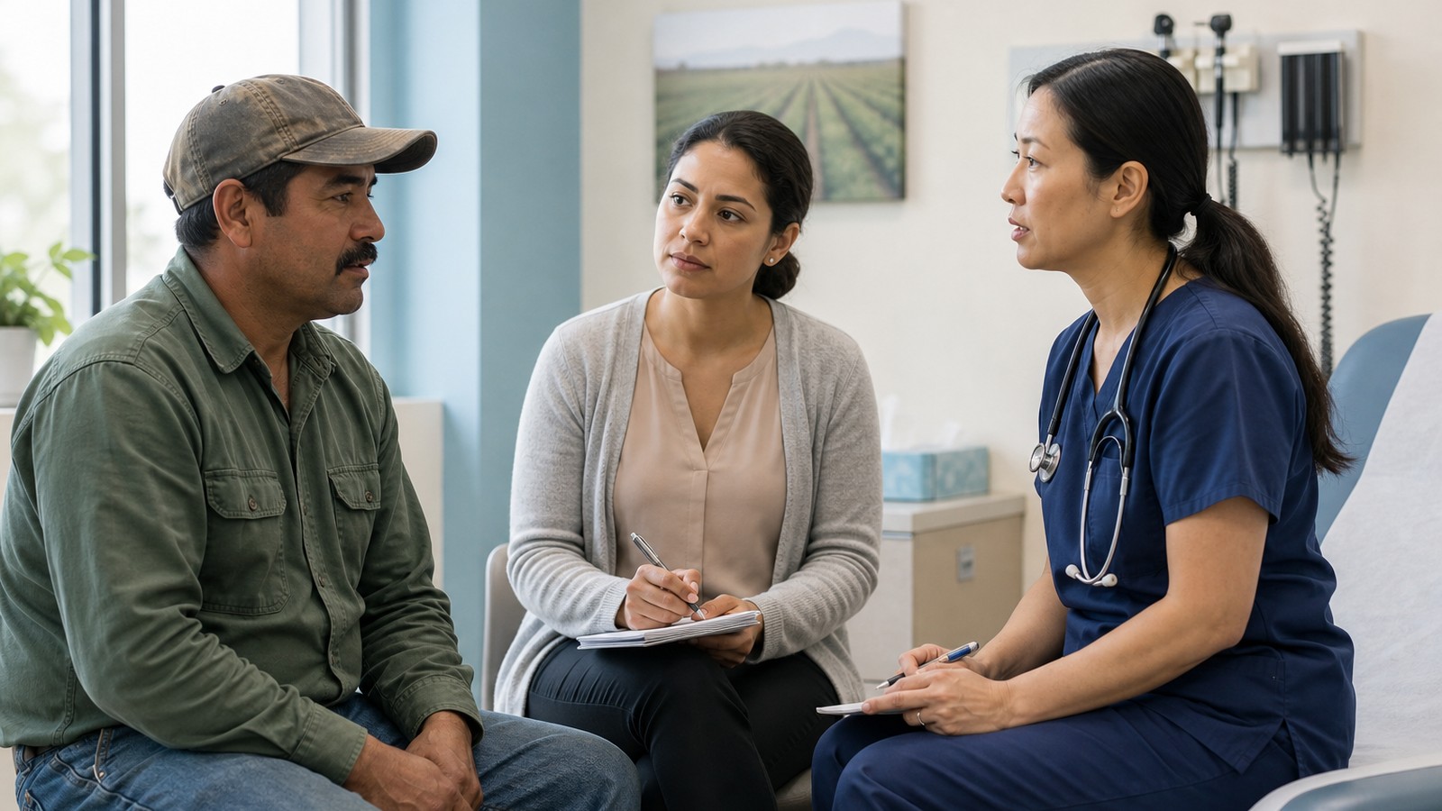 California agricultural worker speaking with a clinician through a qualified interpreter