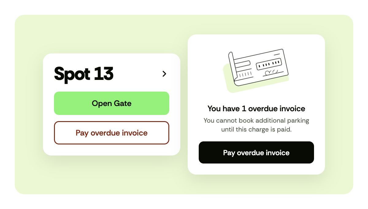 Parkade UI notifying residents of past due parking invoices