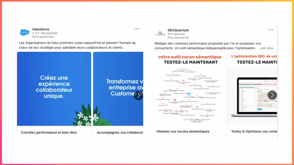 Exemple de publicités sur LinkedIn. 