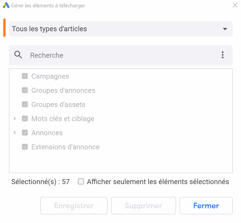 importer tous les éléments de campagnes