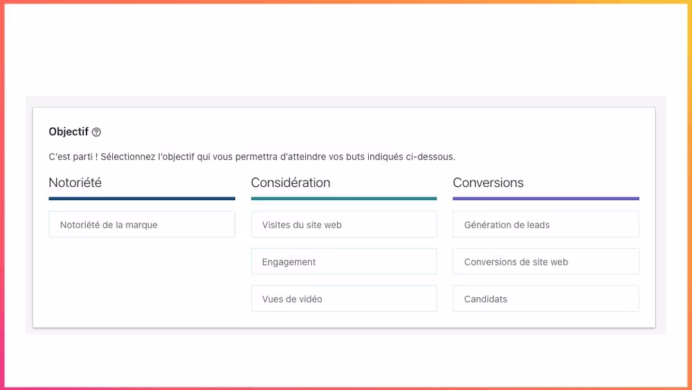Les différents objectifs de campagne sur LinkedIn Ads. 