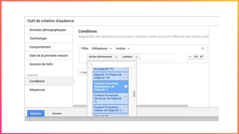 Ajouter une liste d'audience à exclure dans Google Analytics.