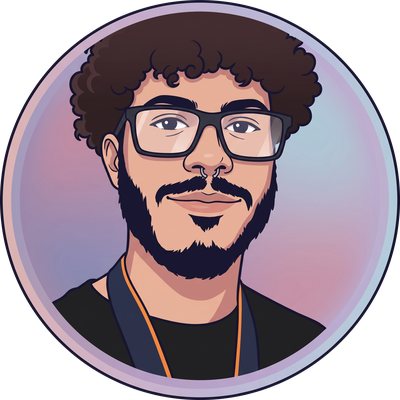 Retrato ilustrado tipo insignia de Gustavo Silva, Especialista en Adquisición de Talento, Concentrix Brasil