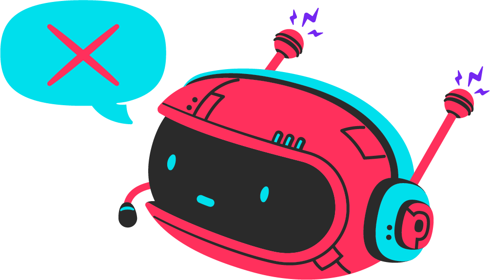 Ilustração de um robô com balão de fala descrevendo um grande xis.