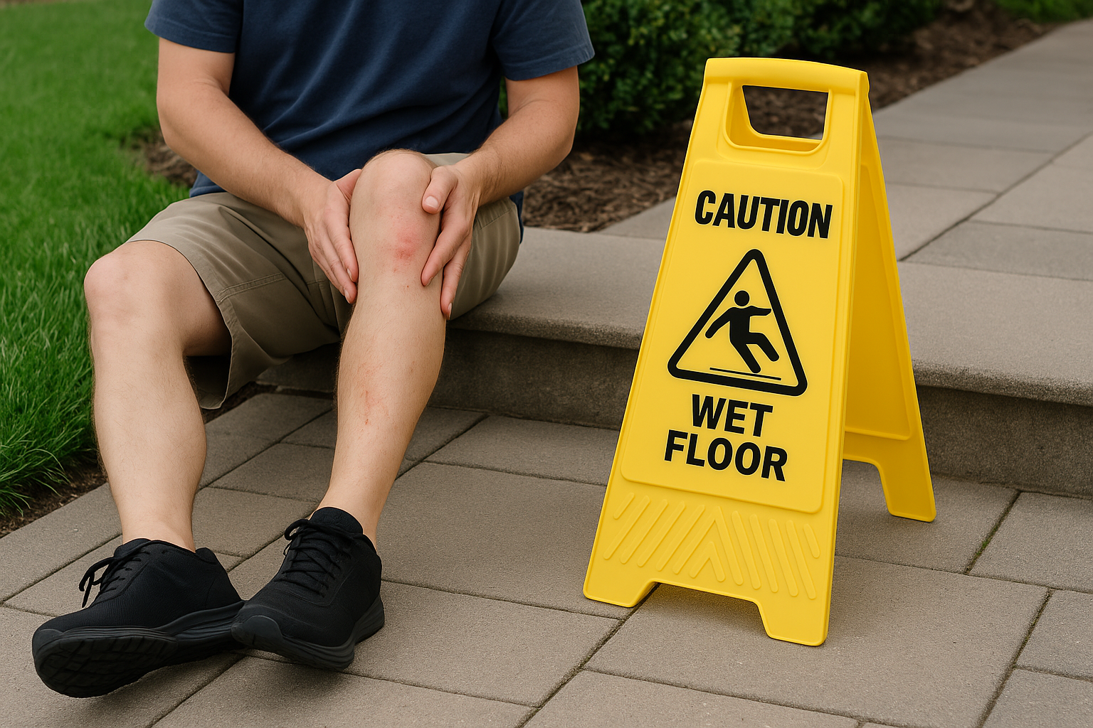 slip and fall hazard wet floor, icy sidewalk injury risk, cracked pavement trip hazard, loose floorboard property injury, dangerous walking surfaces, flooring accident liability