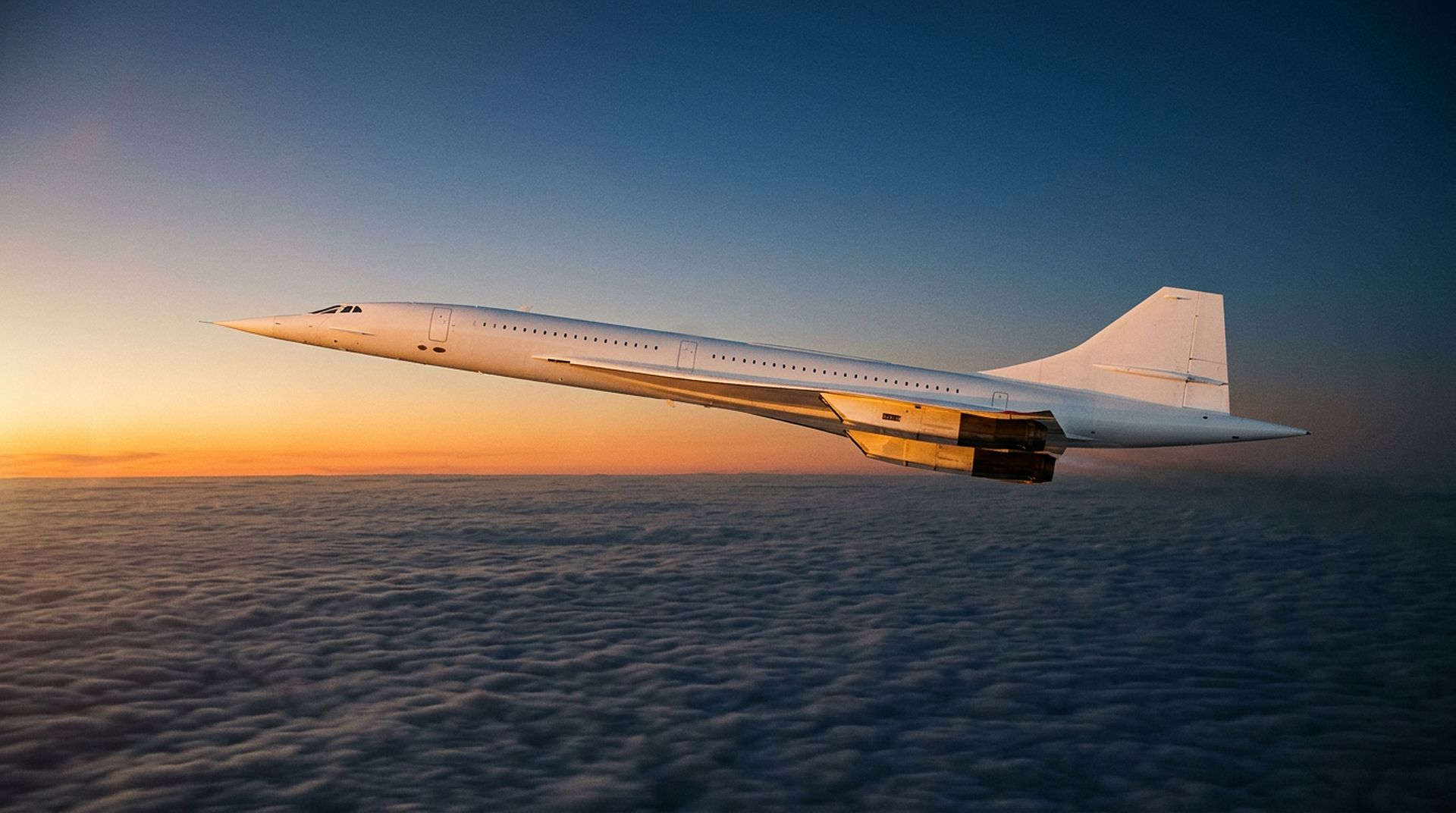Commercial airliner flying in the sunset.