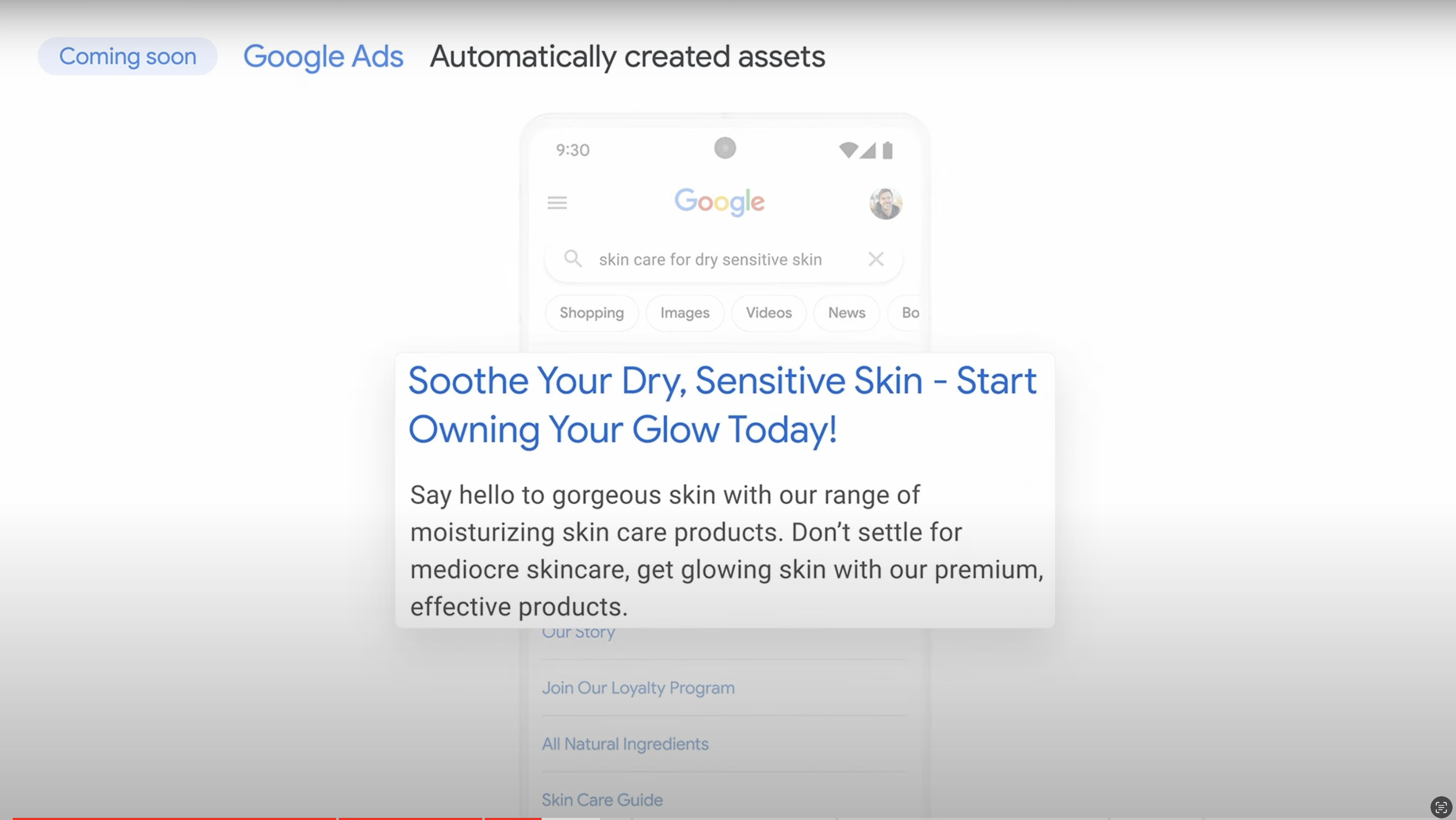 A screenshot of the new Google AI Tools called Automatically Created Assets with dynamically generated content now in the headline for Google Ads