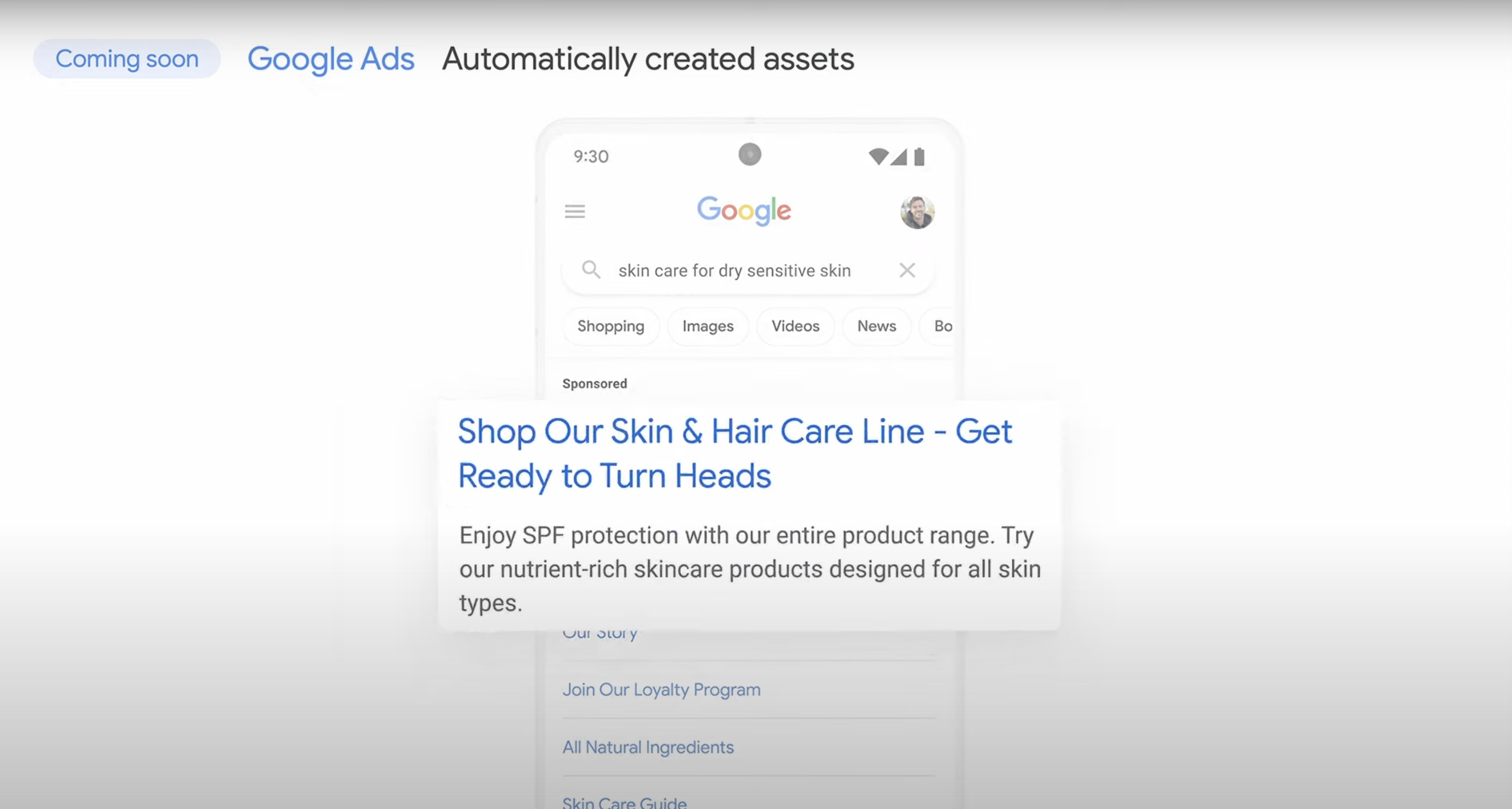 A screenshot of the new Google AI Tools called Automatically Created Assets for Google Ads