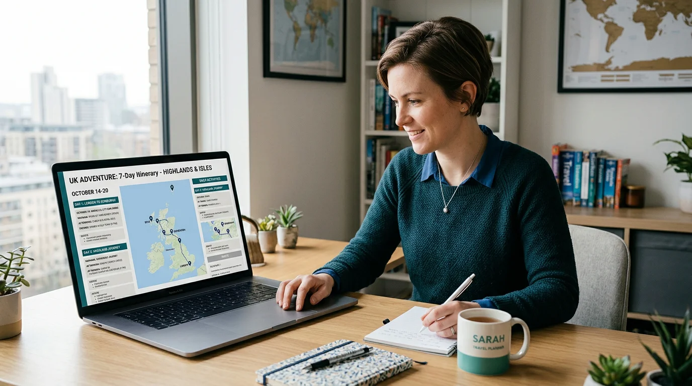 Travel professional building a multi-day itinerary on a laptop