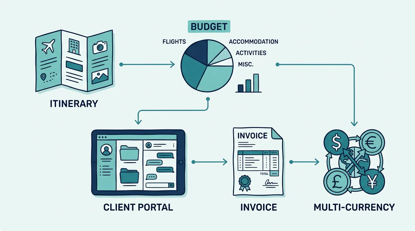 Connected travel agency workflow from itinerary to invoice