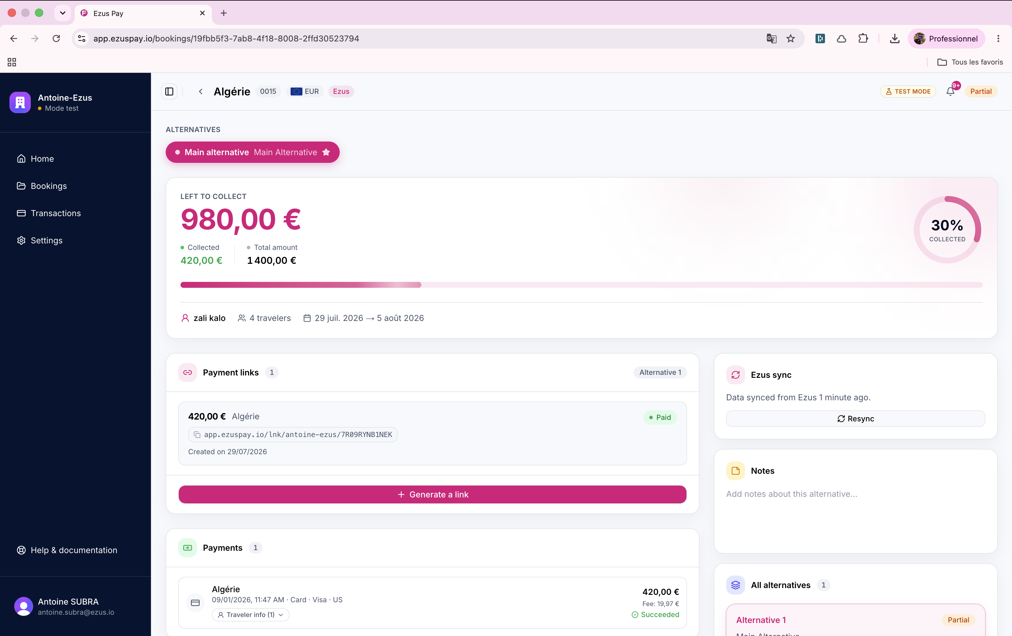 Ezus Pay dashboard: collected, upcoming and overdue payments across the portfolio