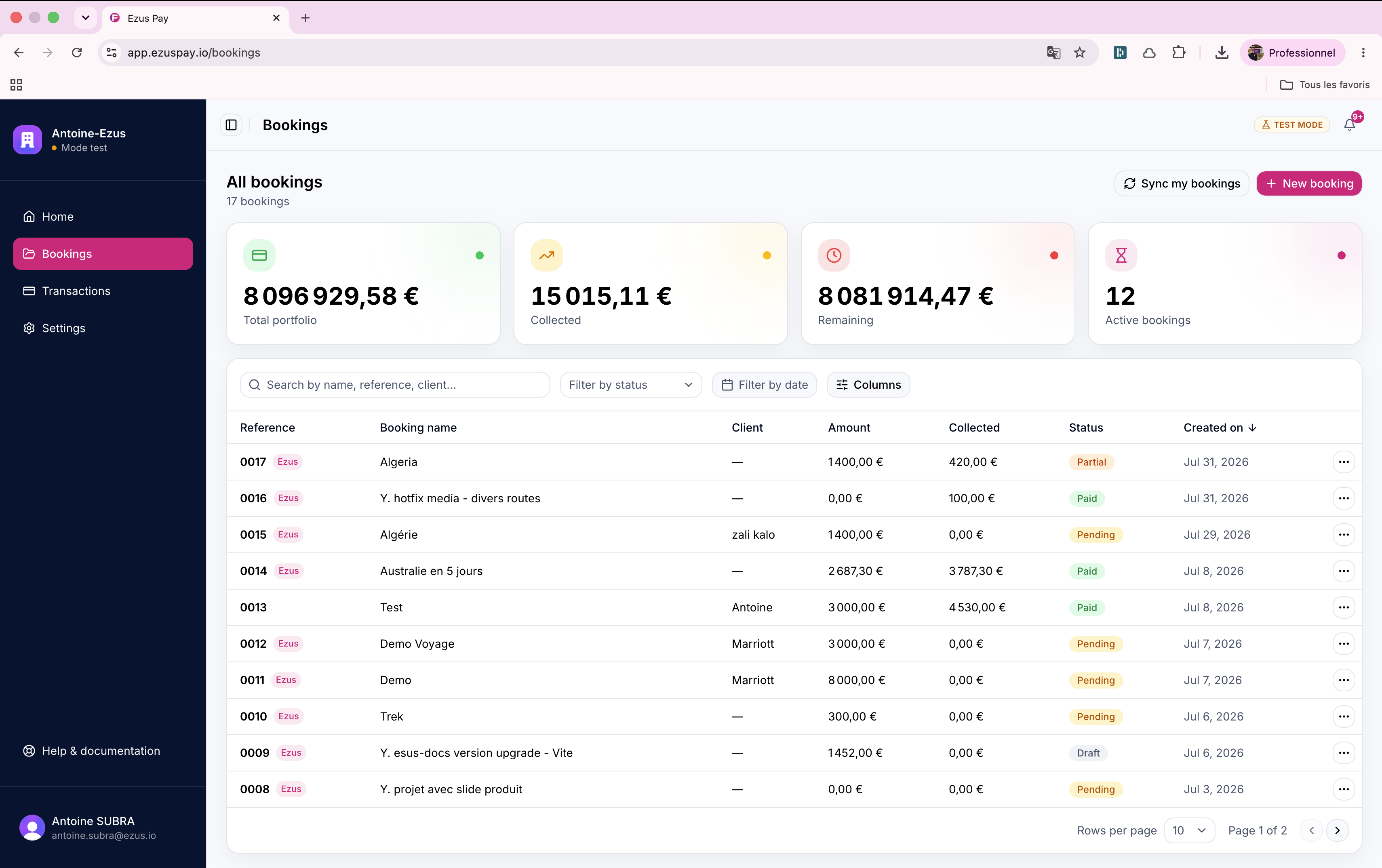 Ezus Pay: elenco delle pratiche con importi incassati e ancora dovuti