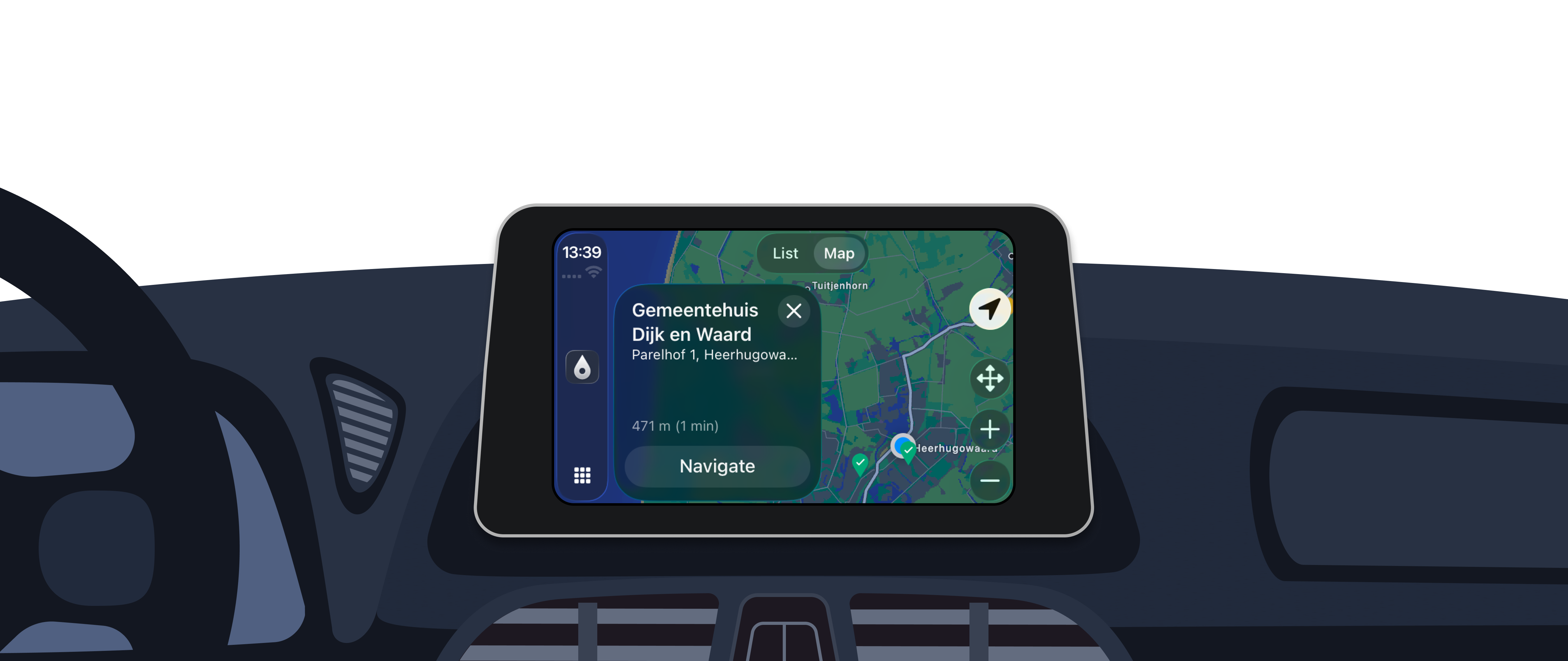 HogeNood CarPlay scherm in de auto