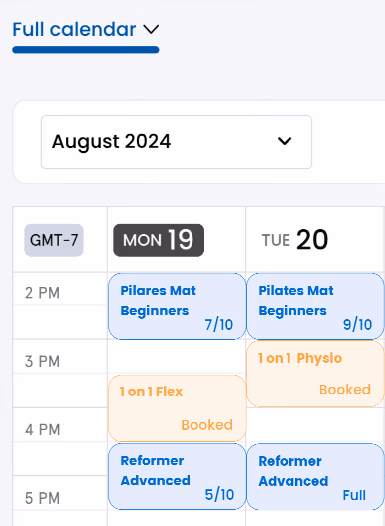 A yoga activities calendar