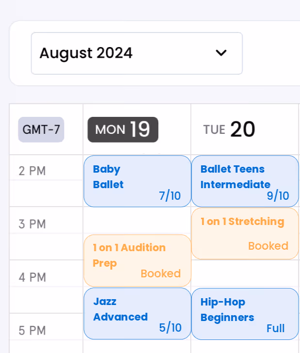 A yoga activities calendar